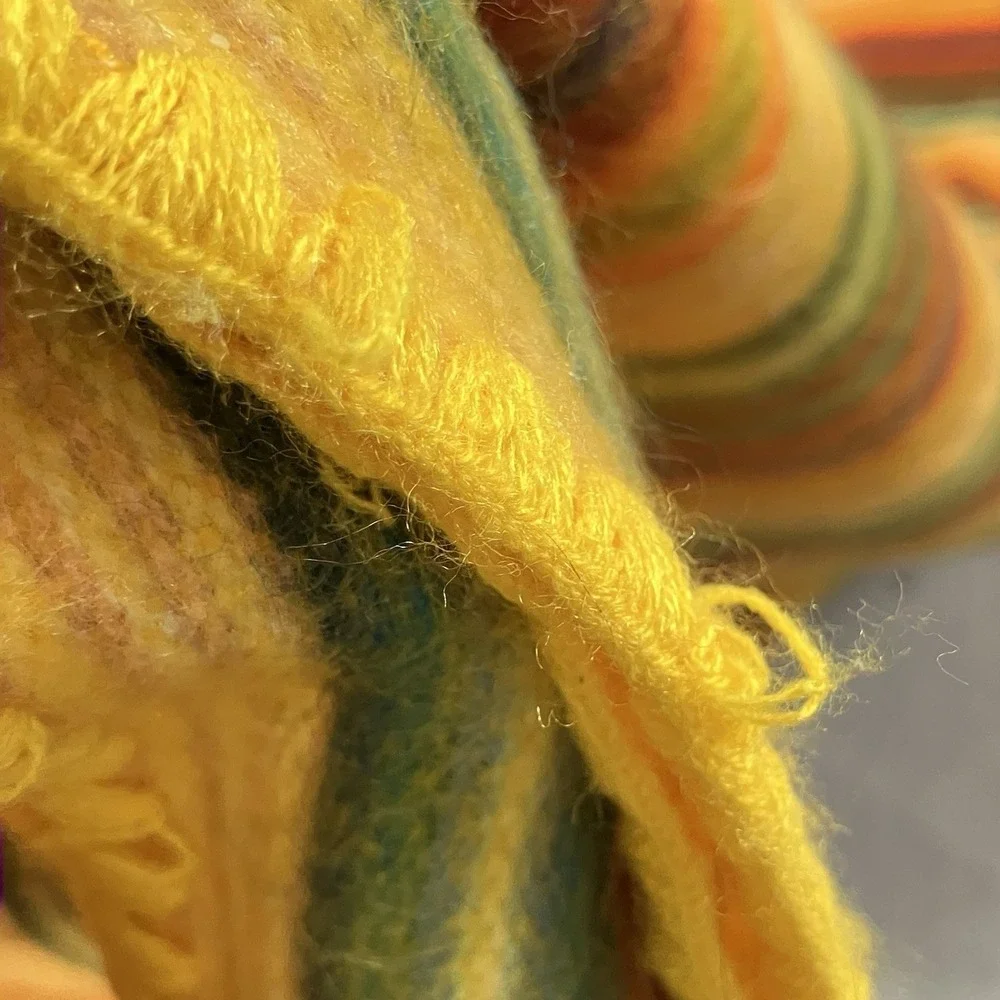 Qisu Alpaca Blend Striped Throw Blanket Yellow Orange Ecuador 88 X 62 Boho